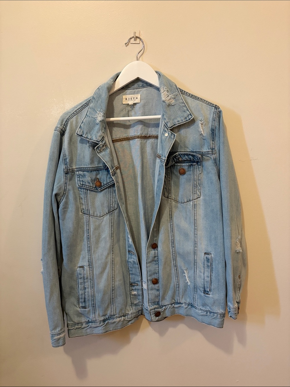 Risen light blue distressed denim jacket